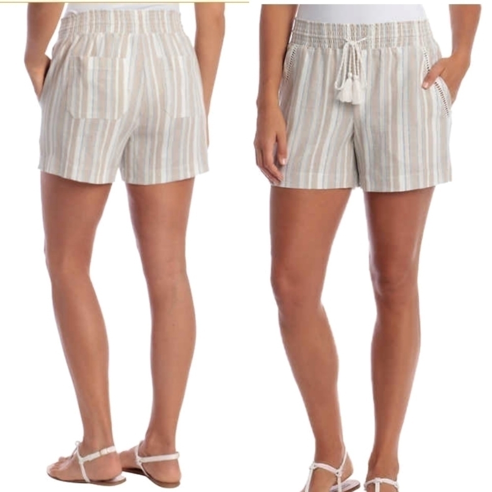 🛑 2 / $40 Sale! BRIGGS Linen Blend Beige & White Striped S… - Picture 2 of 14